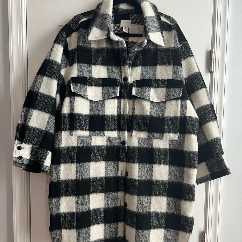 H&M Black and White Checkered Utility Jacket